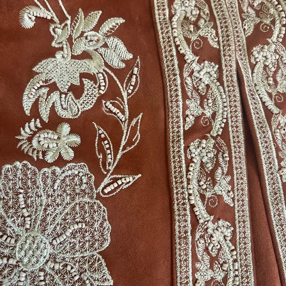 Soft Surroundings Embroidered Rust Floral Kimono, sueded - Picture 2 of 7